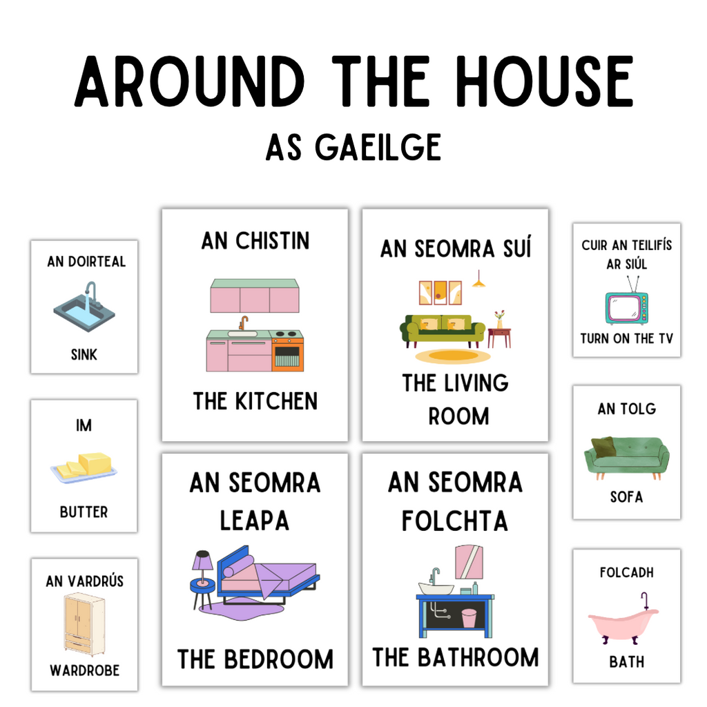 Around the House – As Gaeilge | 60+ Printable Irish Language Labels for Home